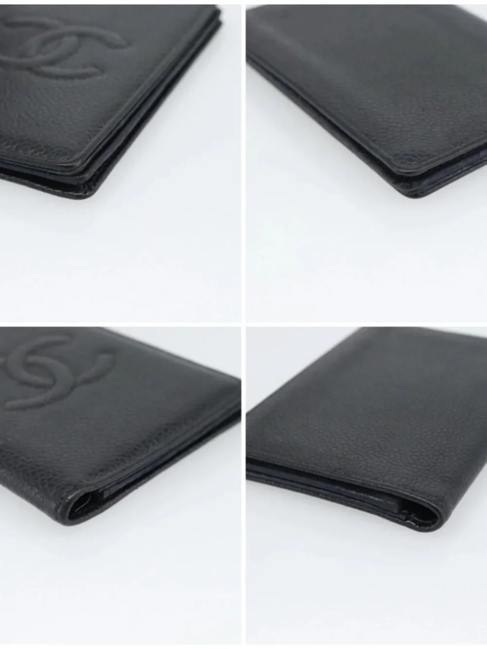 CHANEL Card Case Grained Calf Skin Black CC Auth 188321M